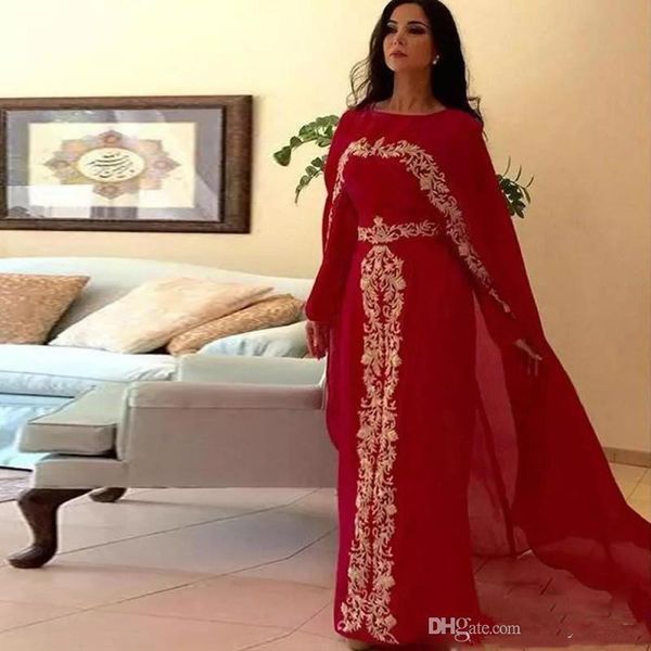 elegant arabic red evening dresses with cape jewel neck gold lace appliques prom gowns chiffon formal special occasion wear, Black;red
elegant arabic red evening dresses with cape jewel neck gold lace appliques prom gowns chiffon formal special occasion wear, Black;red
