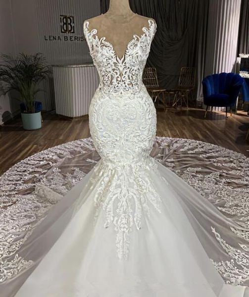 gorgeous mermaid lace wedding dresses chapel train lace appliqued bridal gown custom made vestidos de novia, White
gorgeous mermaid lace wedding dresses chapel train lace appliqued bridal gown custom made vestidos de novia, White