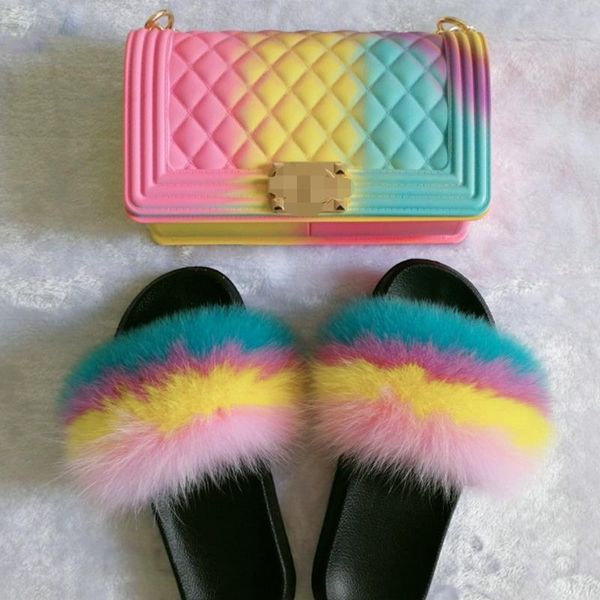 women fur slides 100% real fur slippers rainbow jelly bags slides indoor fluffy cute flip flops travel furry shoes set, Black
women fur slides 100% real fur slippers rainbow jelly bags slides indoor fluffy cute flip flops travel furry shoes set, Black