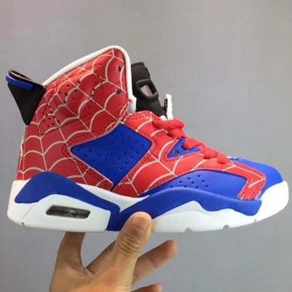 детские 6s 6 spiderman возвращения домой баскетбол обувь ретро мальчики девочки спортивные малыши дети мило spide кроссовки с box размер 28, Black