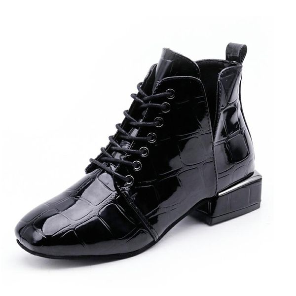 solid black winter boots patent leather women boots new fashion ankle for women shoes woman lace up round toe botas mujer 
solid black winter boots patent leather women boots new fashion ankle for women shoes woman lace up round toe botas mujer