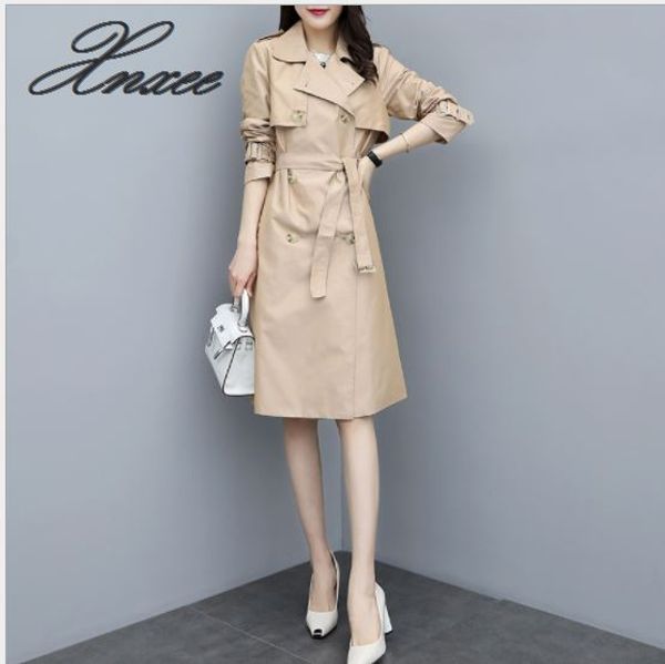 2019 autumn long section with double-breasted trench coat korean version of the waist slimming lapel women's windbreaker jacket, Black;brown
2019 autumn long section with double-breasted trench coat korean version of the waist slimming lapel women's windbreaker jacket, Black;brown