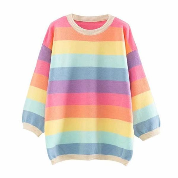 2020 winter warm women casual fashion rainbow stripe long sleeve female sweater femininity gothic sweater camisas, White;black
2020 winter warm women casual fashion rainbow stripe long sleeve female sweater femininity gothic sweater camisas, White;black