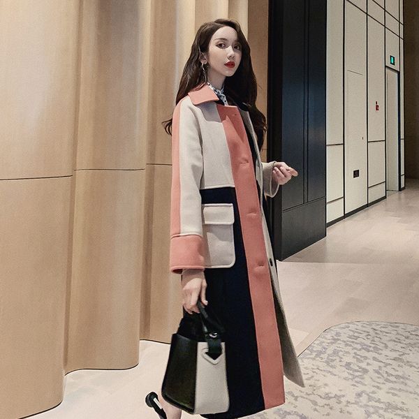 winter woman coats 2019 winter new korean version of the splicing woolen coat fashion long section slim woolen coat female, Black 
winter woman coats 2019 winter new korean version of the splicing woolen coat fashion long section slim woolen coat female, Black