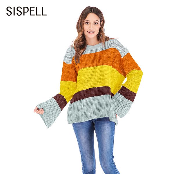 sispell autumn striped hit color loose female sweater clothes fashion new o neck flare sleeve jumper sweaters for women korean, White;black
sispell autumn striped hit color loose female sweater clothes fashion new o neck flare sleeve jumper sweaters for women korean, White;black