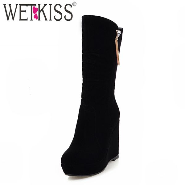 wetkiss winter mid-calf women boots zip crystal round toe wedges footwear flock high heels female boot platform shoes women 2019, Black
wetkiss winter mid-calf women boots zip crystal round toe wedges footwear flock high heels female boot platform shoes women 2019, Black