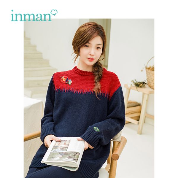 inman winter new arrival contrast color applique and embroidery artistic women long pullover sweater, White;black
inman winter new arrival contrast color applique and embroidery artistic women long pullover sweater, White;black