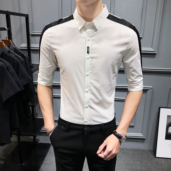 men's casual shirts summer men shirt camisa masculina slim fit half sleeve dress solid color streetwear social clothing, White;black
men's casual shirts summer men shirt camisa masculina slim fit half sleeve dress solid color streetwear social clothing, White;black
