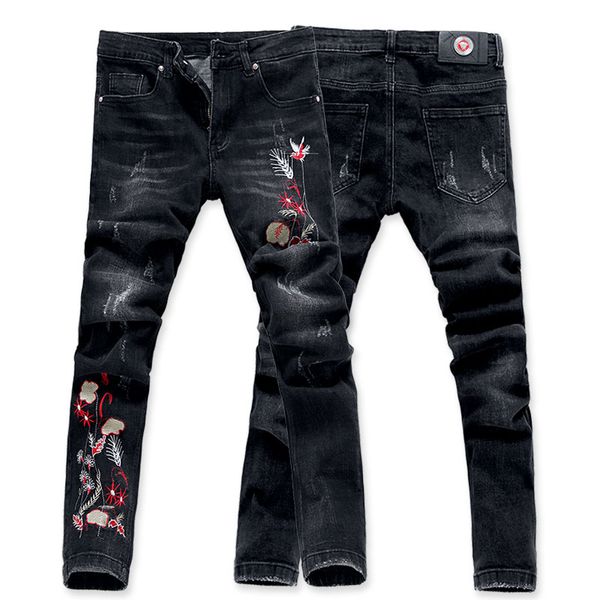 2019 spring new men's elastic cotton stretch jeans embroidery black pants slim fit denim trousers men's brand fashion wear k327, Blue
2019 spring new men's elastic cotton stretch jeans embroidery black pants slim fit denim trousers men's brand fashion wear k327, Blue