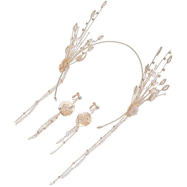 bridal headdress korean gold super fairy beads sen headband wedding hair accessories earrings set wedding dress, Golden;white
bridal headdress korean gold super fairy beads sen headband wedding hair accessories earrings set wedding dress, Golden;white