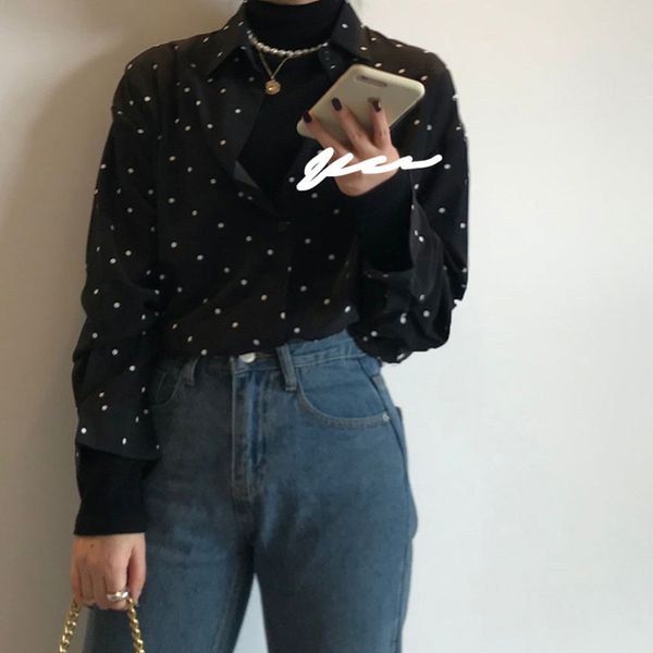 women's blouses & shirts korean style fashion polka dot retro french casual shirt black white ladies single breasted long sleeve blusa
women's blouses & shirts korean style fashion polka dot retro french casual shirt black white ladies single breasted long sleeve blusa