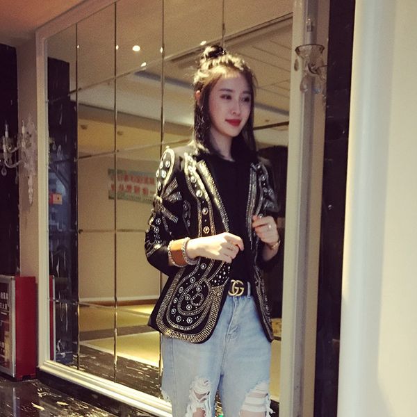 new autumn heavy industry wind rivet suit jacket female european and american fashion loose jacket womens, Black;brown
new autumn heavy industry wind rivet suit jacket female european and american fashion loose jacket womens, Black;brown
