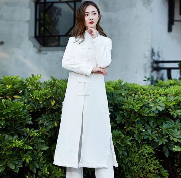 new cotton and hemp linen medium length robe original retro art plate buckle thickened coat robe tang suit ardigan with windbreaker+pants, White
new cotton and hemp linen medium length robe original retro art plate buckle thickened coat robe tang suit ardigan with windbreaker+pants, White