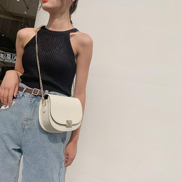 women simple saddle bag chain pu leather cross body bag fashion ladies small shoulder bags messenger bags #20