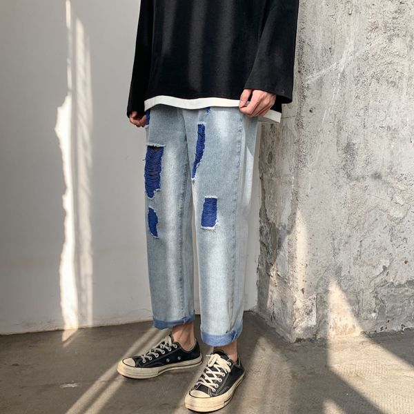 men's jeans 2020 spring and summer new solid color handsome slim couple wild hole jeans young personality fashion trend men's, Blue
men's jeans 2020 spring and summer new solid color handsome slim couple wild hole jeans young personality fashion trend men's, Blue