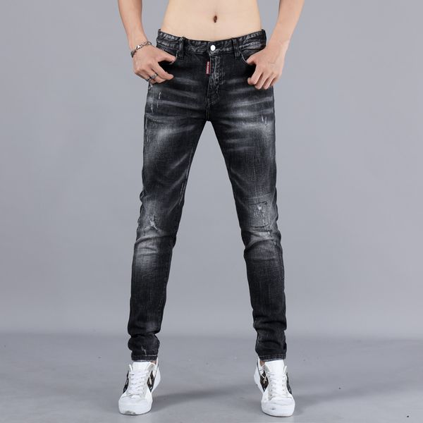 european and american high street fashion jeans men's designer retro washed black and white elastic wear-out slim leggings, Blue
european and american high street fashion jeans men's designer retro washed black and white elastic wear-out slim leggings, Blue