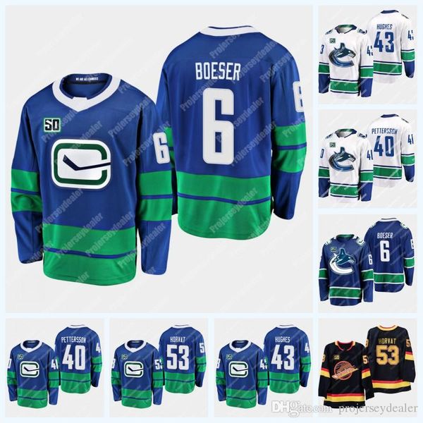 43 Quinn Hughes Vancouver Canucks 50th Seasons 6 Brock Boeser 40 Elias Pettersson 53 Bo Horvat 23 Alexander Edler 26 Antoine Roussel Jersey
43 Quinn Hughes Vancouver Canucks 50th Seasons 6 Brock Boeser 40 Elias Pettersson 53 Bo Horvat 23 Alexander Edler 26 Antoine Roussel Jersey