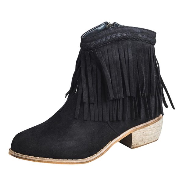 women's boots fashion round toe tassel thick heel zipper ladies roman shoe western winter ankle ladies boots shoes new style, Black
women's boots fashion round toe tassel thick heel zipper ladies roman shoe western winter ankle ladies boots shoes new style, Black