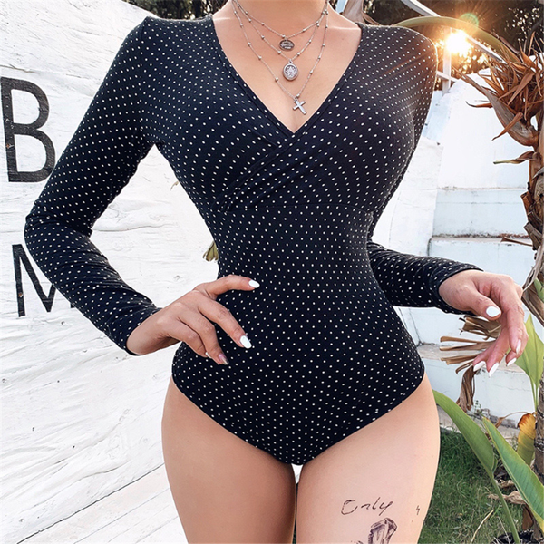 women's jumpsuits & rompers three-ratel women v neck cross low cut bodysuit long sleeve polka dot elegant fashion bodycon jumpsuit part, Black;white
women's jumpsuits & rompers three-ratel women v neck cross low cut bodysuit long sleeve polka dot elegant fashion bodycon jumpsuit part, Black;white