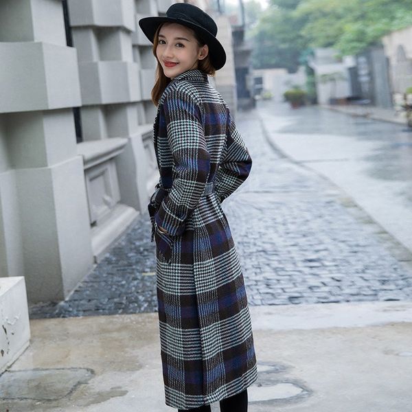 2018 new winter women long woolen coat fashion single-breasted plaid coats female long sleeve sashes loose overcoat, Black
2018 new winter women long woolen coat fashion single-breasted plaid coats female long sleeve sashes loose overcoat, Black