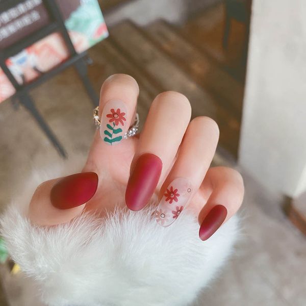24pcs/box oval head flower pattern detachable wearable false nails mid-length suitable for girl daily wear acrylic nail tips, Red;gold
24pcs/box oval head flower pattern detachable wearable false nails mid-length suitable for girl daily wear acrylic nail tips, Red;gold