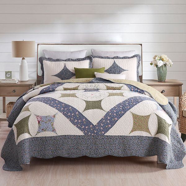 american patchwork bedspreads cotton quilt set 3-pieces handmade floral quilts pillowcase bed cover king queen size coverlet set
american patchwork bedspreads cotton quilt set 3-pieces handmade floral quilts pillowcase bed cover king queen size coverlet set