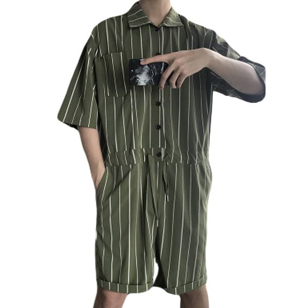 fashion striped men rompers summer short sleeve drawstring jumpsuit cargo single breasted trousers one-piece suits overalls, Gray
fashion striped men rompers summer short sleeve drawstring jumpsuit cargo single breasted trousers one-piece suits overalls, Gray