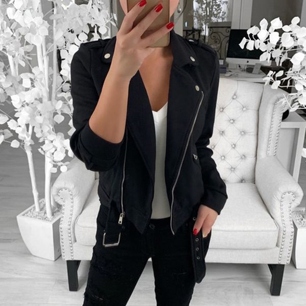 women's jackets slim solid color zipper button v neck turn down collar sashes pockets short jacket autumn women coat moto belt, Black;brown
women's jackets slim solid color zipper button v neck turn down collar sashes pockets short jacket autumn women coat moto belt, Black;brown