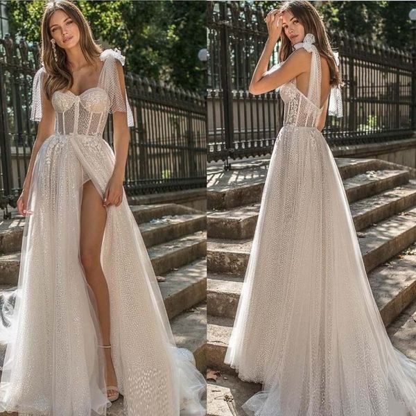 berta a line beach wedding dresses spaghetti lace glitter side split sweep train boho wedding dress plus size garden bridal gowns, White
berta a line beach wedding dresses spaghetti lace glitter side split sweep train boho wedding dress plus size garden bridal gowns, White