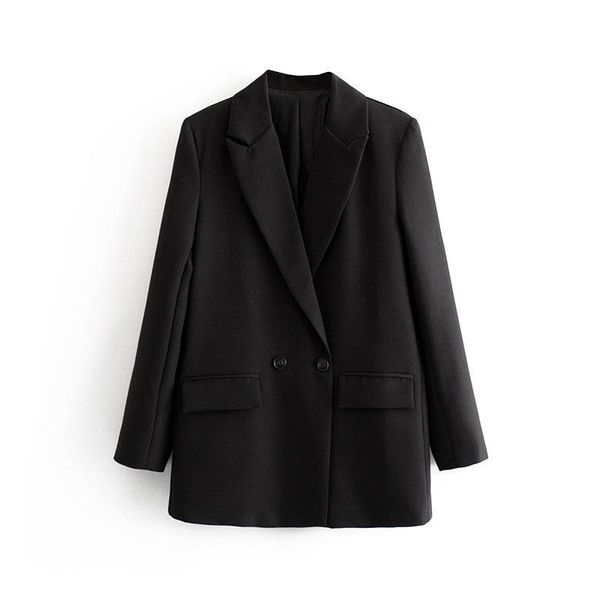 women elegant black solid blazer notched collar long sleeve pockets blue coat female office wear formal, White;black
women elegant black solid blazer notched collar long sleeve pockets blue coat female office wear formal, White;black