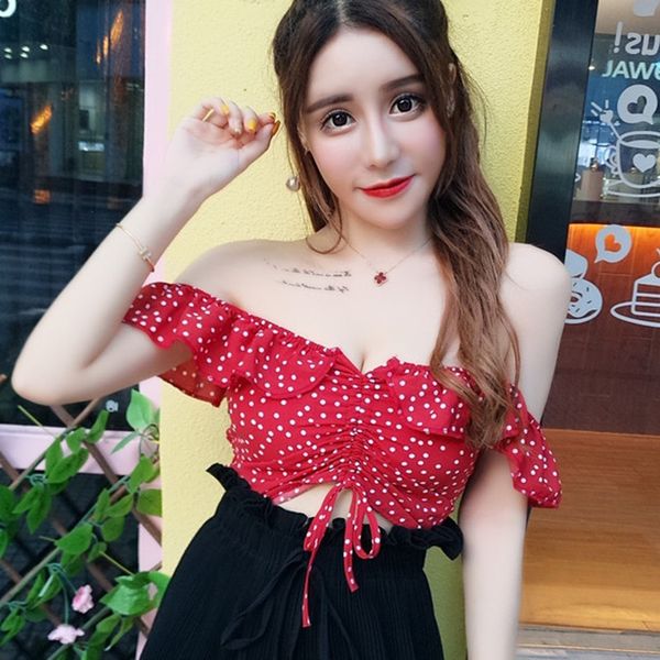 2020 summer women tank polka dot off shoulder ladies slim short chiffon with bow, White
2020 summer women tank polka dot off shoulder ladies slim short chiffon with bow, White