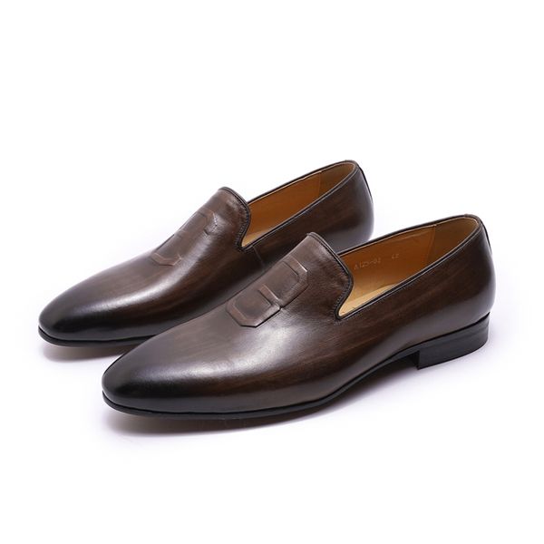 men dress shoes loafers hand painted brown metal decorate luxury suit formal genuine leather shoes, Black
men dress shoes loafers hand painted brown metal decorate luxury suit formal genuine leather shoes, Black