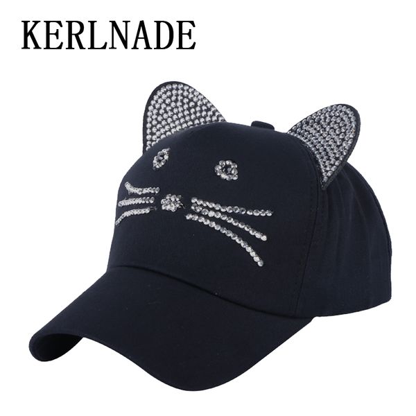the girls' new designs for the cat character's ears look stylish and cute baseball caps and casual summer hats, Blue;gray