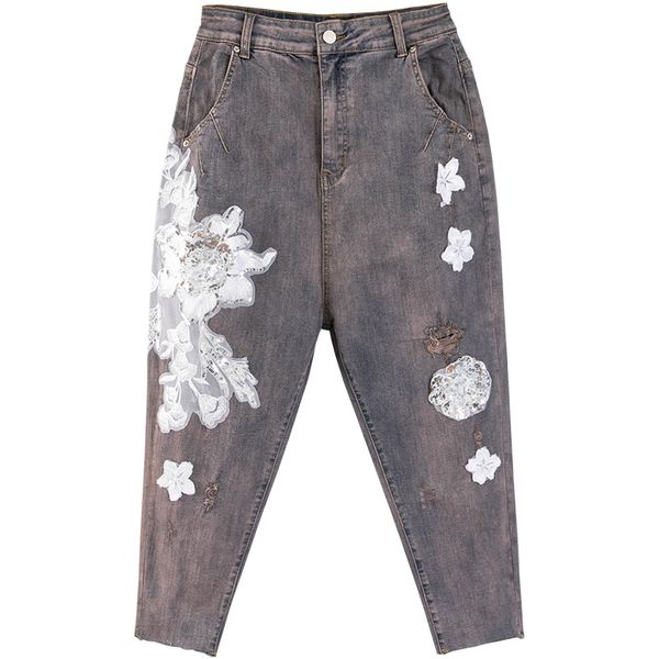 spring fall women female sequined lace floral wide leg denim harem pants , ankle length jeans trousers for woman, Blue
spring fall women female sequined lace floral wide leg denim harem pants , ankle length jeans trousers for woman, Blue
