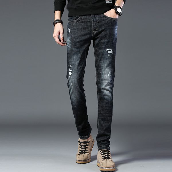 four seasons new men's washed jeans youth korean version of the trend of casual denim jeans trousers, Blue
four seasons new men's washed jeans youth korean version of the trend of casual denim jeans trousers, Blue