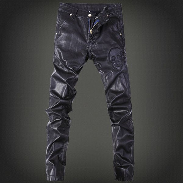 2019 men's fashion pants, leather pants tide male nightclub four seasons can wear leather pants men wild long feet, Black 
2019 men's fashion pants, leather pants tide male nightclub four seasons can wear leather pants men wild long feet, Black