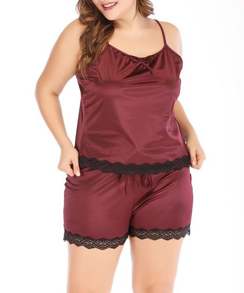 women plus size pajama set sleeveless sleepwear lace trim burgundy spaghetti strap nightwear, Black;red
women plus size pajama set sleeveless sleepwear lace trim burgundy spaghetti strap nightwear, Black;red