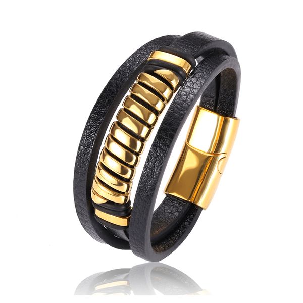 2020new fashion 3 layer black gold punk style leather bracelet for male steel magnetic button birthday gift male bracelet, Golden;silver
2020new fashion 3 layer black gold punk style leather bracelet for male steel magnetic button birthday gift male bracelet, Golden;silver
