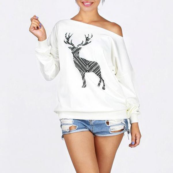 2018 christmas shirts autumn women sweatshirts long sleeve deer print off shoulder pullovers casual loose jumpers plus size, Black
2018 christmas shirts autumn women sweatshirts long sleeve deer print off shoulder pullovers casual loose jumpers plus size, Black