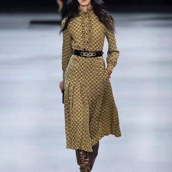 designer runway show women frilled sashes dresses 2019 milan fashion show stand collar printed long sleeve maxi gowns robe, Black
designer runway show women frilled sashes dresses 2019 milan fashion show stand collar printed long sleeve maxi gowns robe, Black