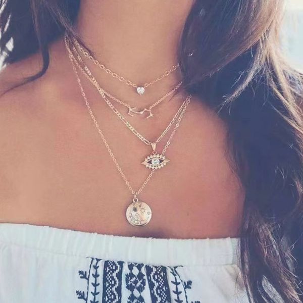 17km bohemian crystal multi layer necklaces for women girl fashion gold color eye pendant necklace collar jewelry, Silver
17km bohemian crystal multi layer necklaces for women girl fashion gold color eye pendant necklace collar jewelry, Silver