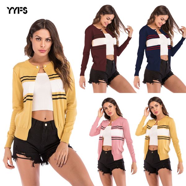 womens designer autumn contrast striped knit cardigan long sleeve round neck short coat, White;black
womens designer autumn contrast striped knit cardigan long sleeve round neck short coat, White;black