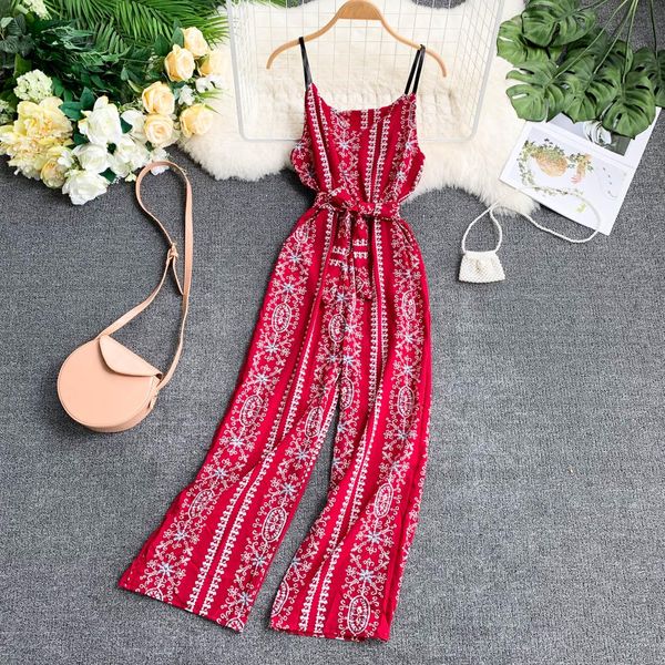 summer beach holiday printed sashes sling jumpsuits women elastic waist pockets wide-legged rompers, Black;white
summer beach holiday printed sashes sling jumpsuits women elastic waist pockets wide-legged rompers, Black;white