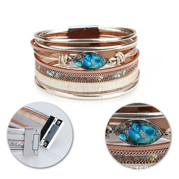 boho braided multi-layer leather bracelet rhinestone handmade magnetic clasp bracelet for women, White
boho braided multi-layer leather bracelet rhinestone handmade magnetic clasp bracelet for women, White