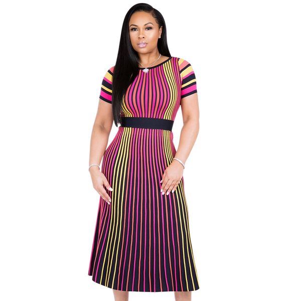 women elegant striped dress o neck short sleeve casual midi dress high waist dashiki african clothing vestidos, Black;gray
women elegant striped dress o neck short sleeve casual midi dress high waist dashiki african clothing vestidos, Black;gray