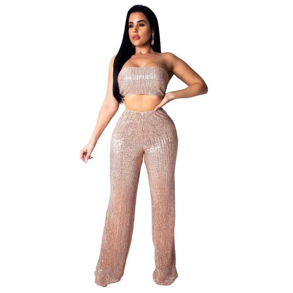 european style woman 2 piece outfits for women strapless+long pants streetwear sequined two piece set, White
european style woman 2 piece outfits for women strapless+long pants streetwear sequined two piece set, White
