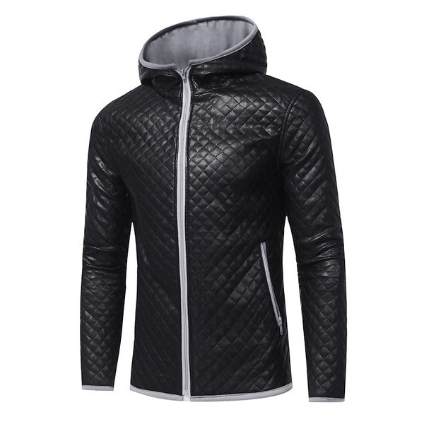 new style men cool rhombus zipper hooded casual leather coat men's large size leather jacket coat, Black
new style men cool rhombus zipper hooded casual leather coat men's large size leather jacket coat, Black