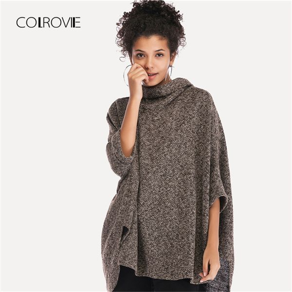 colrovie brown asymmetrical batwing sleeve high-neck casual jumper 2018 winter half sleeve women sweaters warm ladies pullovers, White;black
colrovie brown asymmetrical batwing sleeve high-neck casual jumper 2018 winter half sleeve women sweaters warm ladies pullovers, White;black