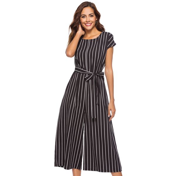 women short sleeve wide leg jumpsuit fashion striped chiffon sashes lady rompers summer o-neck playsuit straight clothing, Black;white
women short sleeve wide leg jumpsuit fashion striped chiffon sashes lady rompers summer o-neck playsuit straight clothing, Black;white
