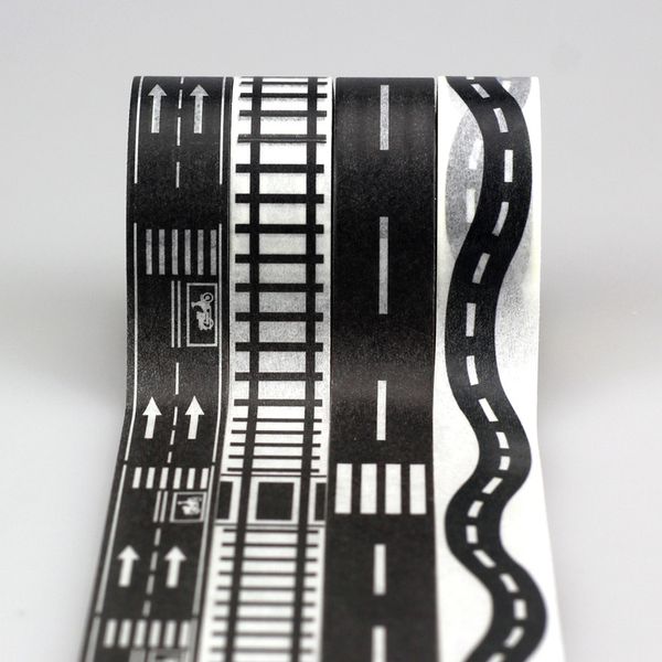 15mm*10m Per Roll 4pcs/lot Black And White Set Decorative Tape Railway Road Washi Tape,wide Traffic Adhesive Tape 2016